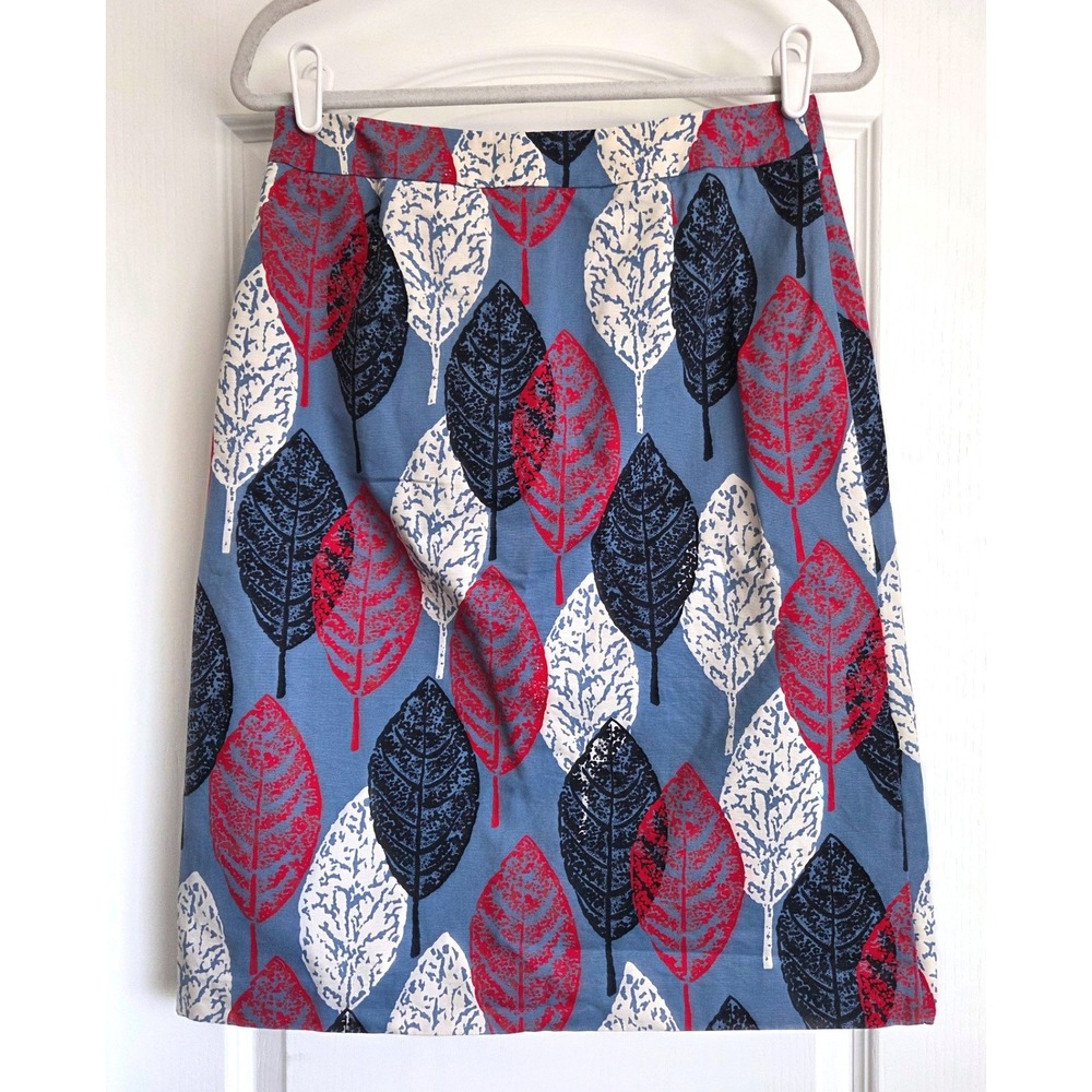 Boden Leaf Pencil Skirt Blue‎ Red White Cotton Sz 6L Bontaical Office - Picture 3 of 7